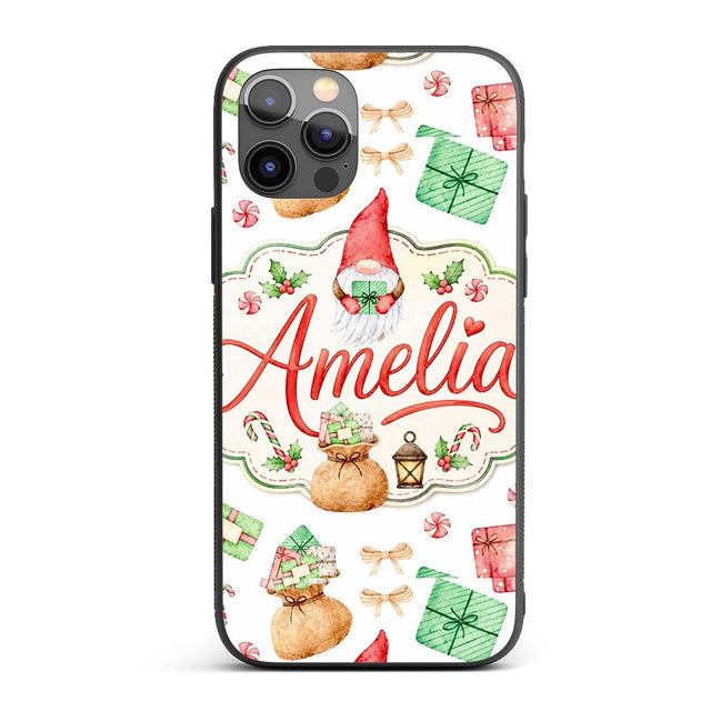 Cute Christmas Gnome Gift Candy Cane Holiday Custom Name Protective Phone Case Mobile Cover Durable Everyday Smartphone Shock Resistant