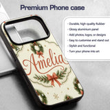 Watercolor Christmas Wreath Bow Printed Design Custom Name Protective Phone Case Mobile Cover Durable Everyday Smartphone Shock Resistant