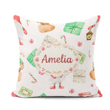 Custom Name Christmas Gnome Present Candy Cane Holiday Seamless Square Filled Cushion Throw Pillow Sofa Bed Home Decor Zip Washable UK Made