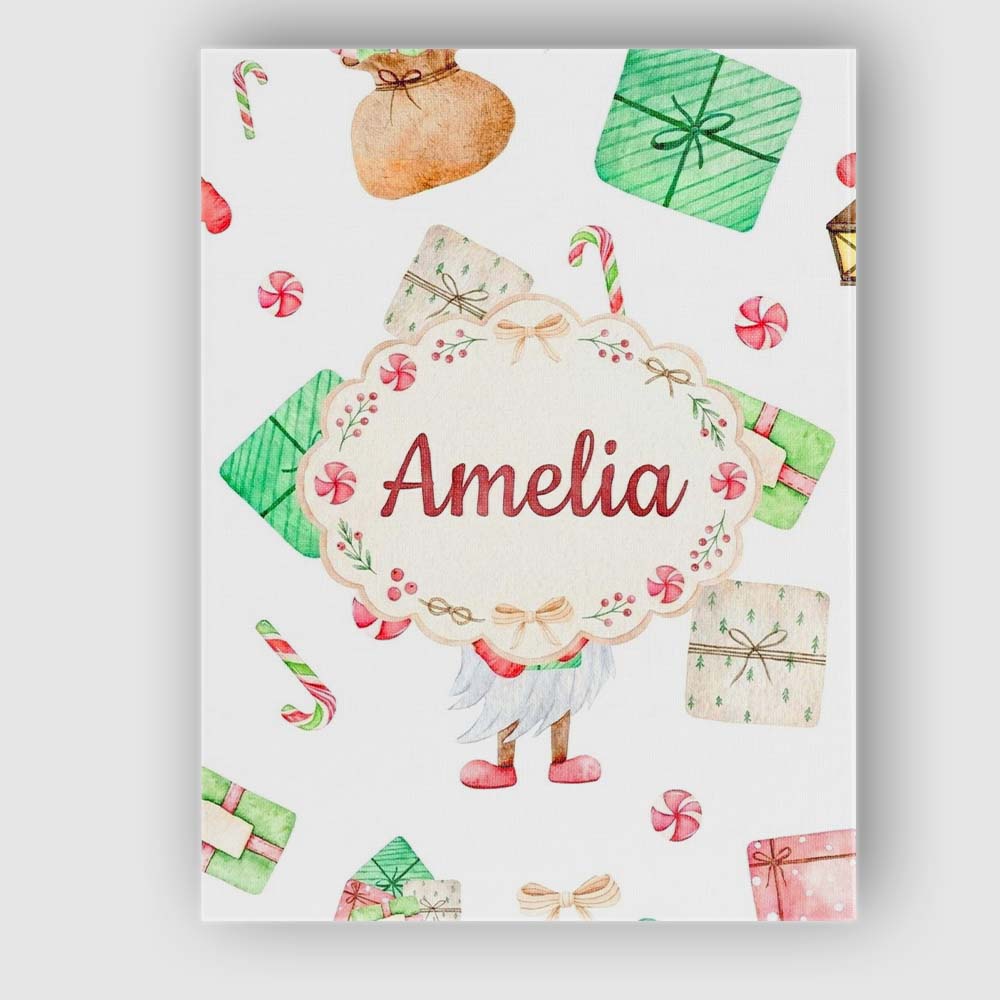 Personalised Name Cute Christmas Gnome Custom  Modern Room Accent Elegant Feature Canvas Wall Art Print Decor Picture Ready to Hang