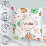 Custom Name Christmas Gnome Present Candy Cane Holiday Seamless Square Filled Cushion Throw Pillow Sofa Bed Home Decor Zip Washable UK Made