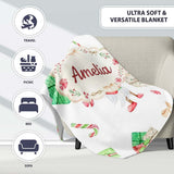 Cute Christmas Gnome Present Candy Cane Holiday Seamless Pattern  Personalised Custom Name Super Soft Fleece Blanket Bed Sofa Throw
