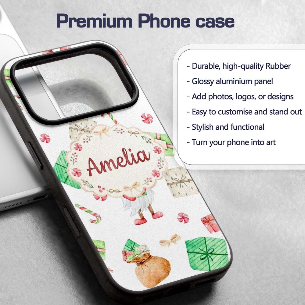 Cute Christmas Gnome Present Candy Cane Holiday Custom Name Protective Phone Case Mobile Cover Durable Everyday Smartphone Shock Resistant