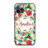 Cute Christmas Poinsettia Holly Printed Design Custom Name Protective Phone Case Mobile Cover Durable Everyday Smartphone Shock Resistant