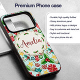 Cute Christmas Poinsettia Holly Printed Design Custom Name Protective Phone Case Mobile Cover Durable Everyday Smartphone Shock Resistant