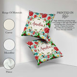 Custom Name Poinsettia Holly Candy Cane Festive Seamless Pattern Square Filled Cushion Throw Pillow Sofa Bed Home Decor Zip Washable UK Made