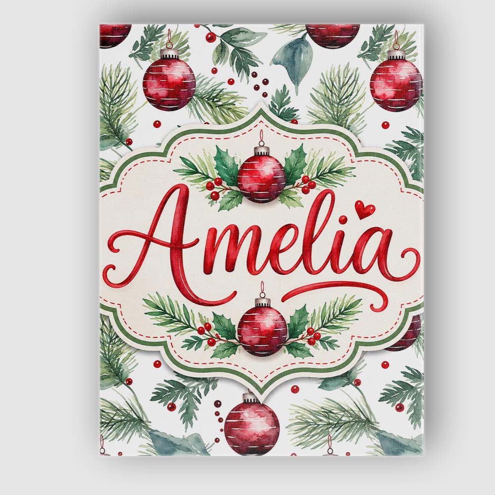 Personalised Name Watercolor Red Bauble Custom  Modern Room Accent Elegant Feature Canvas Wall Art Print Decor Picture Ready to Hang