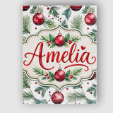 Personalised Name Watercolor Red Bauble Custom  Modern Room Accent Elegant Feature Canvas Wall Art Print Decor Picture Ready to Hang