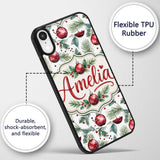 Watercolor Red Bauble Pine Leaf Berry Holiday Custom Name Protective Phone Case Mobile Cover Durable Everyday Smartphone Shock Resistant