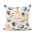 Custom Name Ghost Pumpkin Cat Seamless Pattern Light Grey Spooky Square Filled Cushion Throw Pillow Sofa Bed Home Decor Zip Washable UK Made