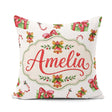 Custom Name Watercolor Gift Box Candy Cane Bell Seamless Pattern Square Filled Cushion Throw Pillow Sofa Bed Home Decor Zip Washable UK Made