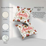Custom Name Watercolor Gift Box Candy Cane Bell Seamless Pattern Square Filled Cushion Throw Pillow Sofa Bed Home Decor Zip Washable UK Made