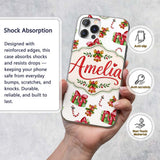 Watercolor Christmas Gift Box Candy Cane Bell Custom Name Protective Phone Case Mobile Cover Durable Everyday Smartphone Shock Resistant