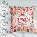 Custom Name Cute Christmas Tree Cupcake Ornament Pink Seamless Square Filled Cushion Throw Pillow Sofa Bed Home Decor Zip Washable UK Made