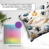 Custom Name Ghost Pumpkin Cat Seamless Pattern Light Grey Spooky Square Filled Cushion Throw Pillow Sofa Bed Home Decor Zip Washable UK Made