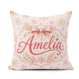 Custom Name Elegant Gold Snowflake Pink Festive Seamless Pattern Square Filled Cushion Throw Pillow Sofa Bed Home Decor Zip Washable UK Made