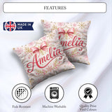 Custom Name Elegant Gold Snowflake Pink Festive Seamless Pattern Square Filled Cushion Throw Pillow Sofa Bed Home Decor Zip Washable UK Made