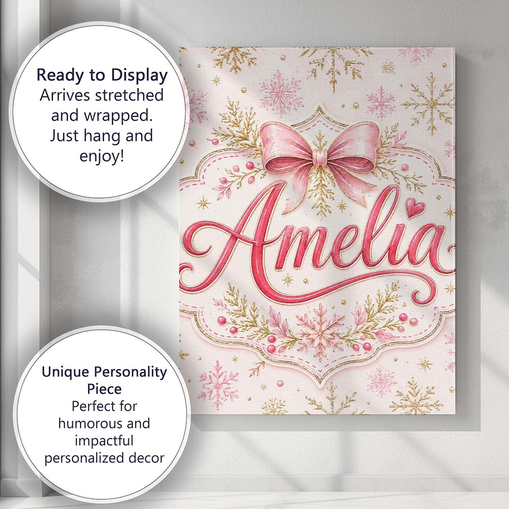 Personalised Name Elegant Gold Snowflake Custom  Interior Decorative Contemporary Canvas Wall Art Print Decor Picture Ready to Hang