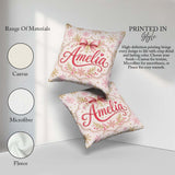 Custom Name Elegant Gold Snowflake Pink Festive Seamless Pattern Square Filled Cushion Throw Pillow Sofa Bed Home Decor Zip Washable UK Made