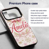 Elegant Gold Snowflake Pink Winter Printed Design Custom Name Protective Phone Case Mobile Cover Durable Everyday Smartphone Shock Resistant