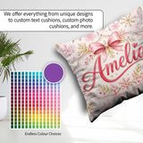 Custom Name Elegant Gold Snowflake Pink Festive Seamless Pattern Square Filled Cushion Throw Pillow Sofa Bed Home Decor Zip Washable UK Made
