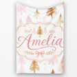 Elegant Pink and Gold Christmas Tree Watercolor Seamless Pattern  Personalised Custom Name Super Soft Fleece Blanket Bed Sofa Throw