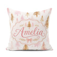 Custom Name Elegant Pink Gold Christmas Tree Watercolor Seamless Square Filled Cushion Throw Pillow Sofa Bed Home Decor Zip Washable UK Made