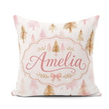 Custom Name Elegant Pink Gold Christmas Tree Watercolor Seamless Square Filled Cushion Throw Pillow Sofa Bed Home Decor Zip Washable UK Made