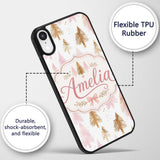 Elegant Pink and Gold Christmas Tree Watercolor Custom Name Protective Phone Case Mobile Cover Durable Everyday Smartphone Shock Resistant