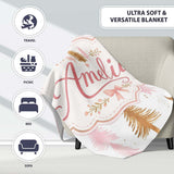 Elegant Pink and Gold Christmas Tree Watercolor Seamless Pattern  Personalised Custom Name Super Soft Fleece Blanket Bed Sofa Throw
