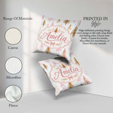 Custom Name Elegant Pink Gold Christmas Tree Watercolor Seamless Square Filled Cushion Throw Pillow Sofa Bed Home Decor Zip Washable UK Made