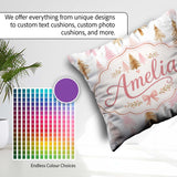 Custom Name Elegant Pink Gold Christmas Tree Watercolor Seamless Square Filled Cushion Throw Pillow Sofa Bed Home Decor Zip Washable UK Made