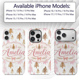 Elegant Pink and Gold Christmas Tree Watercolor Custom Name Protective Phone Case Mobile Cover Durable Everyday Smartphone Shock Resistant