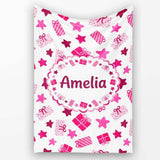 Cute Pink Gift Box Star Festive Seamless Pattern Cute Gift  Personalised Custom Name Super Soft Fleece Blanket Bed Sofa Throw