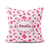 Custom Name Cute Pink Box Star Festive Seamless Pattern Cute Square Filled Cushion Throw Pillow Sofa Bed Home Decor Zip Washable UK Made