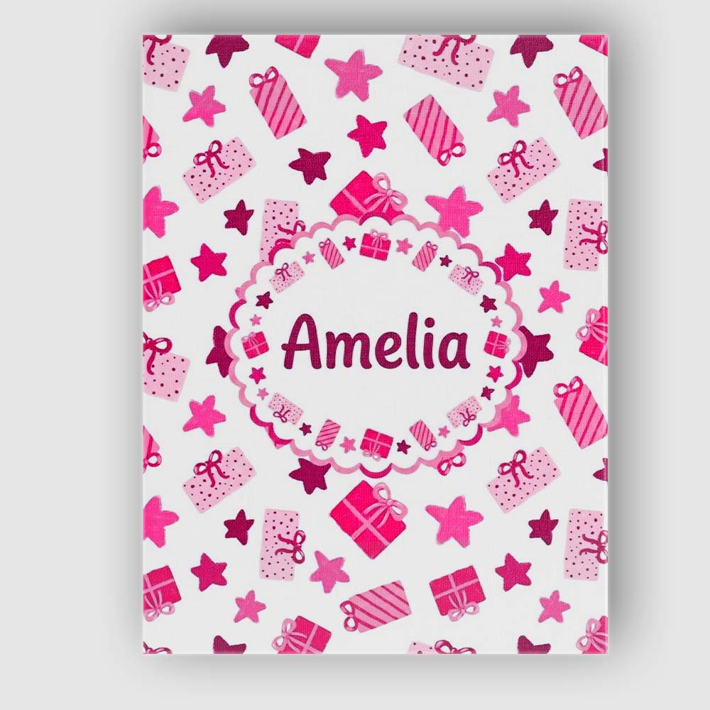 Personalised Name Cute Pink Gift Box Star Custom  Bespoke Decorative Contemporary Canvas Wall Art Print Decor Picture Ready to Hang