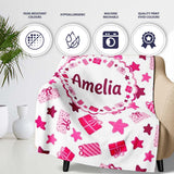 Cute Pink Gift Box Star Festive Seamless Pattern Cute Gift  Personalised Custom Name Super Soft Fleece Blanket Bed Sofa Throw