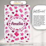 Cute Pink Gift Box Star Festive Seamless Pattern Cute Gift  Personalised Custom Name Super Soft Fleece Blanket Bed Sofa Throw