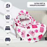Cute Pink Gift Box Star Festive Seamless Pattern Cute Gift  Personalised Custom Name Super Soft Fleece Blanket Bed Sofa Throw