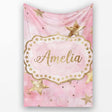 Gold Star Pink Watercolor Textured Festive Seamless Pattern Lovely  Personalised Custom Name Super Soft Fleece Blanket Bed Sofa Throw
