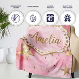 Gold Star Pink Watercolor Textured Festive Seamless Pattern Lovely  Personalised Custom Name Super Soft Fleece Blanket Bed Sofa Throw