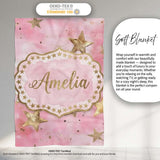 Gold Star Pink Watercolor Textured Festive Seamless Pattern Lovely  Personalised Custom Name Super Soft Fleece Blanket Bed Sofa Throw