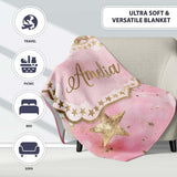Gold Star Pink Watercolor Textured Festive Seamless Pattern Lovely  Personalised Custom Name Super Soft Fleece Blanket Bed Sofa Throw
