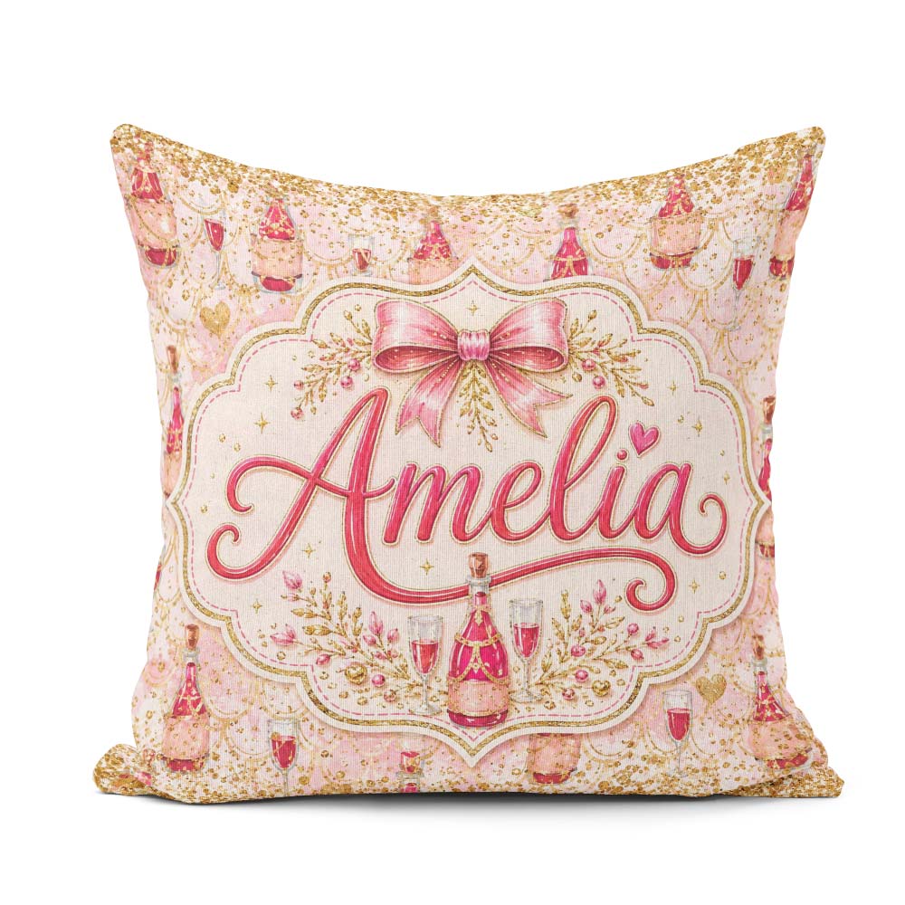 Custom Name Luxury Champagne Bottle Glitter Celebration Seamless Square Filled Cushion Throw Pillow Sofa Bed Home Decor Zip Washable UK Made