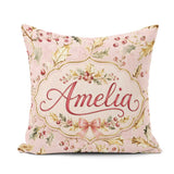 Custom Name Elegant Gold Holly Berry Soft Pink Festive Seamless Square Filled Cushion Throw Pillow Sofa Bed Home Decor Zip Washable UK Made