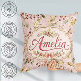 Custom Name Elegant Gold Holly Berry Soft Pink Festive Seamless Square Filled Cushion Throw Pillow Sofa Bed Home Decor Zip Washable UK Made