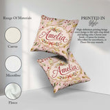 Custom Name Elegant Gold Holly Berry Soft Pink Festive Seamless Square Filled Cushion Throw Pillow Sofa Bed Home Decor Zip Washable UK Made