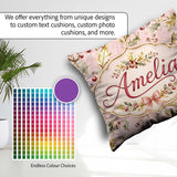 Custom Name Elegant Gold Holly Berry Soft Pink Festive Seamless Square Filled Cushion Throw Pillow Sofa Bed Home Decor Zip Washable UK Made