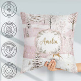 Custom Name Winter Wonderland Deer Snowy Forest Seamless Pattern Square Filled Cushion Throw Pillow Sofa Bed Home Decor Zip Washable UK Made