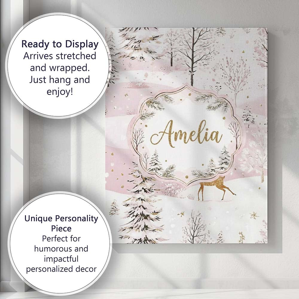 Personalised Name Winter Wonderland Deer Custom  Unique Gift Idea Elegant Feature Canvas Wall Art Print Decor Picture Ready to Hang